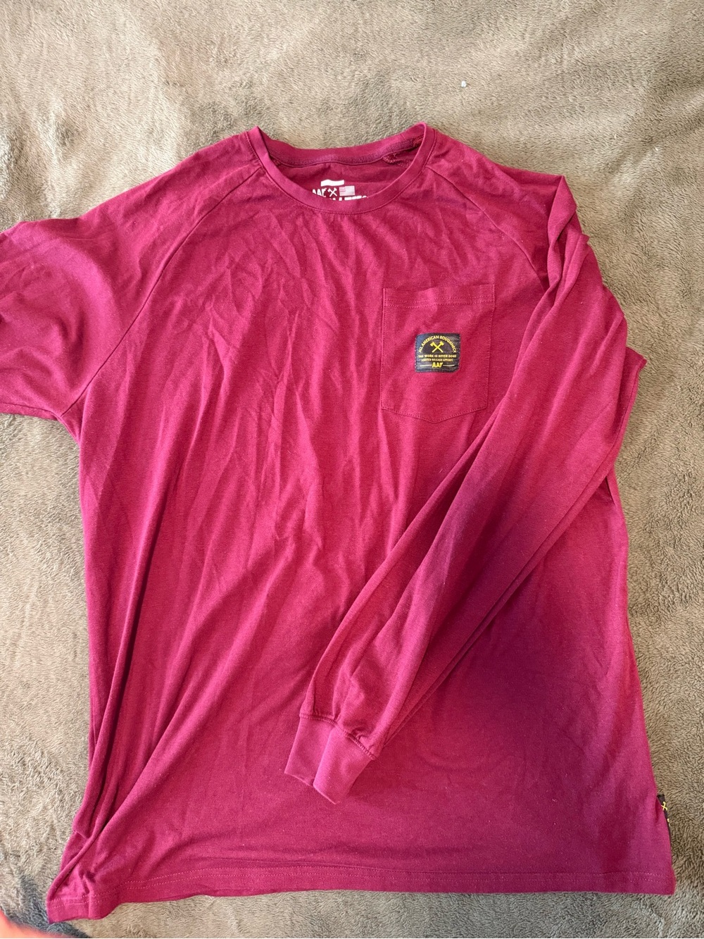 Men's Long Sleeve Pocket Tee in Berry with Logo Patch